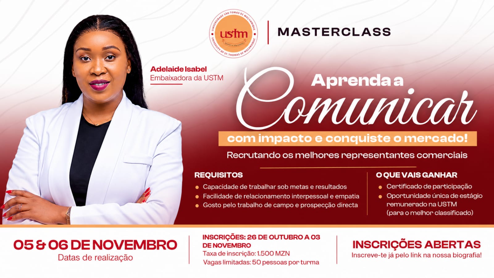 DESEJA CONQUISTAR O MERCADO DE TRABALHO E DESTACAR-SE NA SUA ÁREA PROFISSIONAL? A USTM apresenta a Masterclass: